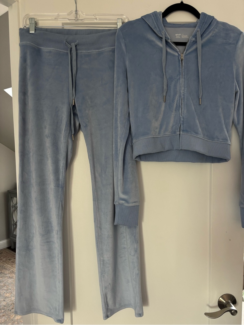 aerie Light Blue Velour Zip Hoodie & Lounge Pants Set
